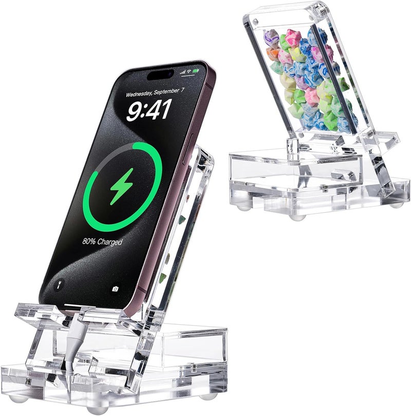 GDUSMCN Acrylic Phone Holder Firm，Phone Stand for Desk，Star Decorations and Not Easily Damaged，Office Accessories，Novel Design,Pink Black and Clear. (Clear) - Image 1